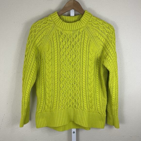 J. Crew Chunky Cable Knit Crewneck Fisherman Sweater Size S Small Green BV360 - Picture 2 of 5